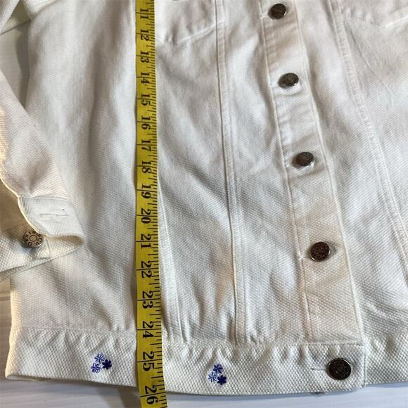 Denim & Co Women's Ivory Floral Embroidered Denim Jacket Size L - Picture 7 of 15
